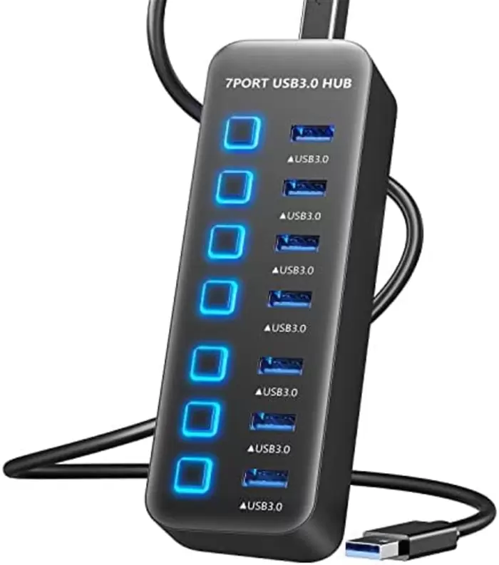 $15.00 General | onfinio usb hub 3.0 7 port, usb data hub splitter with led individual on/off switches and lights