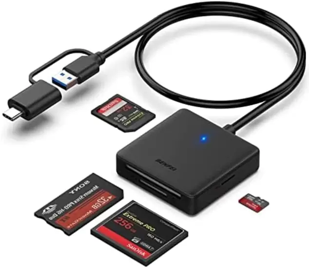$18.00 Tecnología usable | memory card reader, benfei 4in1 usb usb-c to sd micro sd ms cf card reader adapter
