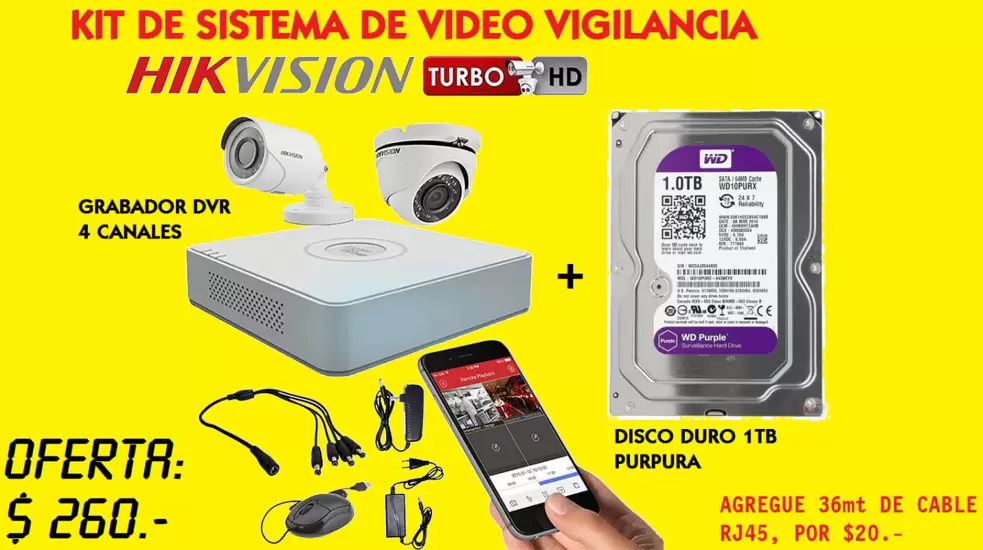 $260.00 SISTEMA DE CÁMARAS DE VIGILANCIA CCTV HIKVISIÓN